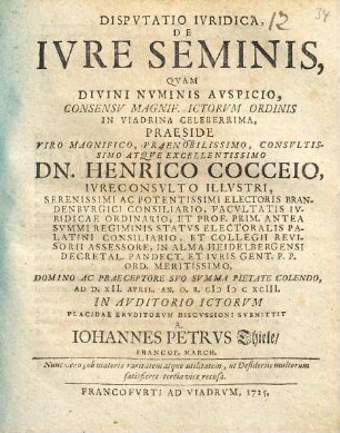 Dispvtatio iuridica, de ivre seminis