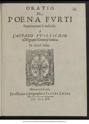 Oratio De Poena Furti
