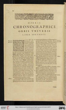 Operis Chronographici Orbis Vniversi Liber Secvndvs
