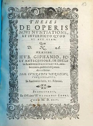 Theses de operis novi nuntiatione et interdicto quod vi aut clam