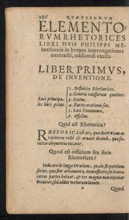 Elementorum Rhetorices Libri Duo Philippi Melanthonis in breves interrogationes contracti, ediscendi caussa.