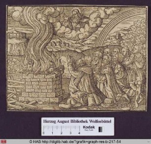 Noahs Brandopfer nach der Sintflut, ein regenbogen als Gottes Zeichen des Bundes (Gen. 2, 20).