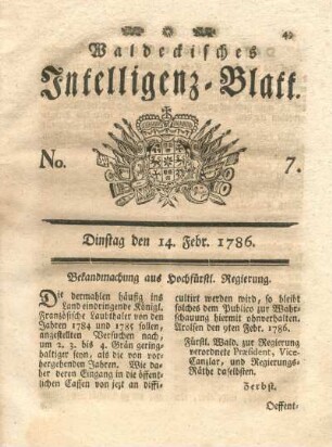 No. 7, Dinstag den 14. Febr. 1786