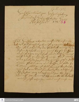 Brief von Laurenz David Schlesner an August Hermann Francke.