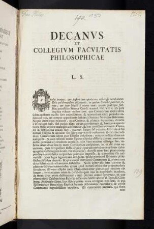Decanvs Et Collegivm Facvltatis Philosophicae L. S.