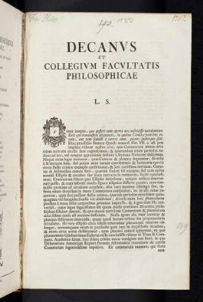 Decanvs Et Collegivm Facvltatis Philosophicae L. S.