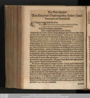 Das Dritte Capitel/ Von Krieg und Blutvergiessen/ Hader/ Zanck/ Uneinigkeit und Feindschafft.