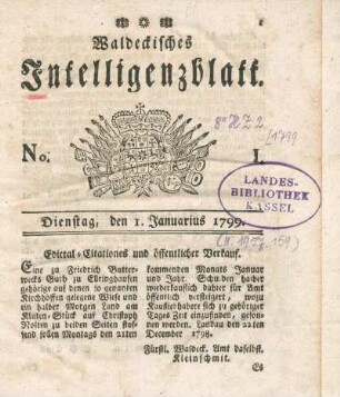 No. 1, Dienstag, den 1. Januarius 1799