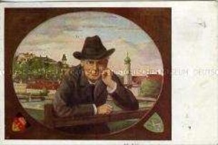 Postkarte des Deutschen Schulvereins mit Porträt von Peter Rosegger, Nr.104