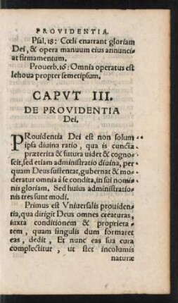 Caput III. De Providentia Dei.