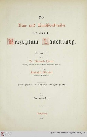 Ergänzungsheft: Die Bau- und Kunstdenkmäler im Kreise Herzogtum Lauenburg: Die Bau- und Kunstdenkmäler im Kreise Herzogtum Lauenburg