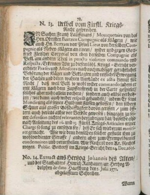No. 14. Extract ans Hertzog Johannis des Alten/ und des Stathalters Hinrich Rantzauen/ an Hertzog Adolphen de dato Haaßburg den 5. Julii 1571. abgelassenen Schreiben.