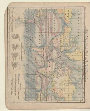 Erdkarte in Mercators Projektion. Übersicht der Meeresströmungen und der Weltverkehrslinien