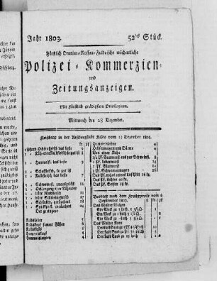 52tes Stück, Ausgabe vom 28. Dezember 1803
