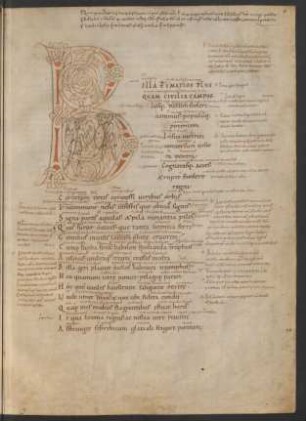 Historisierte Initiale B (Pompeius und Cäsar)