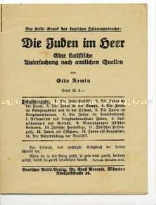 Werbeschrift für antisemitische Literatur über den 1. Weltkrieg