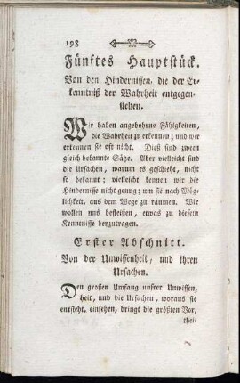 Fünftes Hauptstück. Von den Hindernissen, die der Erkenntniß der Wahrheit entgegenstehen.