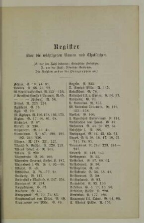 Register über die wichtigsten Namen und Thatsachen
