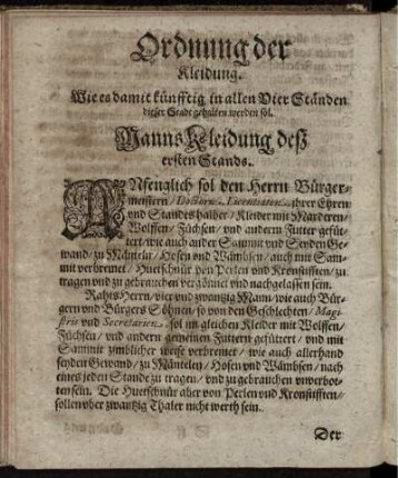 Ordnung der Kleidung / MannsKleidung / Frawen und Jungfrawen Kleidung