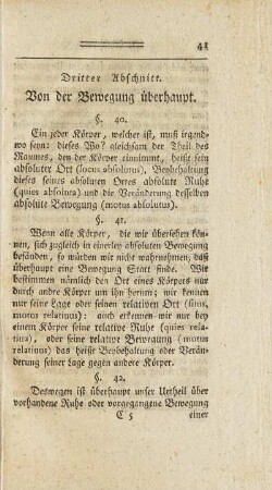Dritter Abschnitt. Von der Bewegung überhaupt
