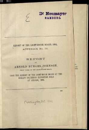 Report upon the exhibit of the Light-House Board at the world's Columbian exposition held at Chicago, 1893