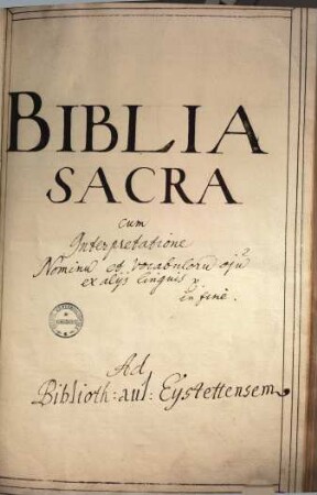 Biblia sacra : ad optima quaeque veteris, ut vocant, tralationis exemplaria summa diligentia parique fide castigata. His adiecimus Hebraicorum, Chaldaeorum, Graecorumque nominum interpretationem