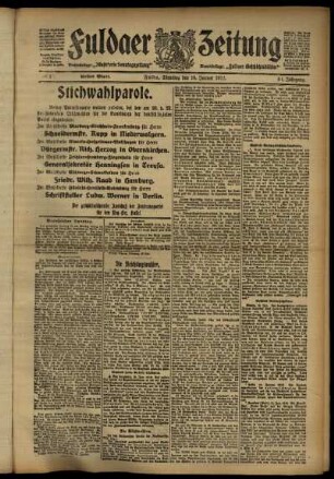 Erste Ausgabe vom Dienstag, den 16. Januar 1912.