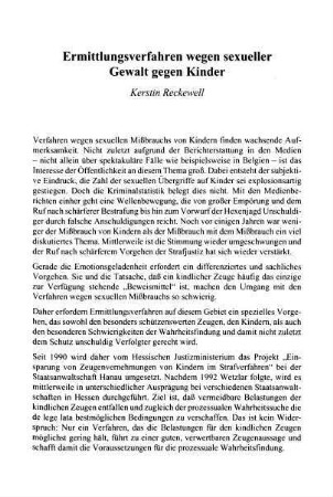 105-112, Ermittlungsverfahren wegen sexueller Gewalt gegen Kinder