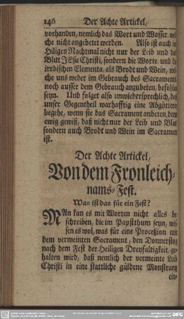 Der Achte Artickel, Von dem Fronleichnams-Fest