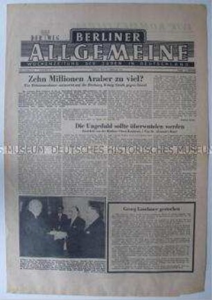 Jüdische Wochenzeitung "Berliner Allgemeine / Der Weg" u.a. zum Nahost-Konflikt und zum Tod von Georg Landauer