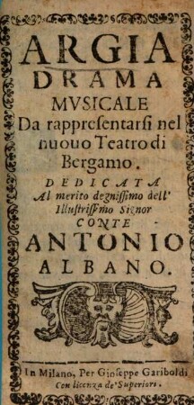 Argia : dramma musicale