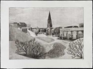 Radierung des Künstlers Erhard Groß, Titel: Görlitzer Park, nordöstlicher Teil, Ed. 3/30, 1990