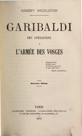 Garibaldi, ses opérations à l'armée des Vosges