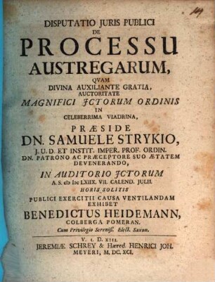 Disputatio Iuris Publici De Processu Austregarum
