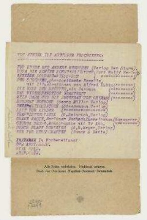 Liste der Bucherscheinungen von Mynona
