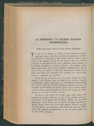 El georgismo y la cultura francesa contemporánea : Sobre una nota crítica de una revista parisiense