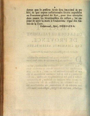 Arrest de la cour de Parlement de Provence, les chambres assemblées : du 2. Oct. 1753