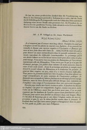 August Wilhelm von Schlegel an James Mackintosh, Bonn, 18.10.1829