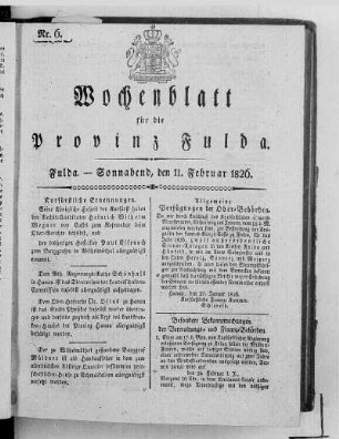 Nr. 6, Ausgabe vom 11. Februar 1826