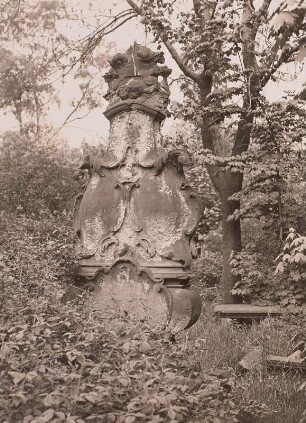Dresden, Eliasfriedhof. Grabmal einer/s Unbekannten. Doppelkartuschenstein mit Strahlenkrone und Engelsköpfen