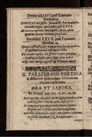 II. Paraphrasis Poetica & dictorum quorundam Biblicorum uberior explanatio