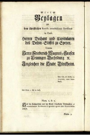 Beylagen zu dem schrifftlichen Recessu introductionis Revisionis ...