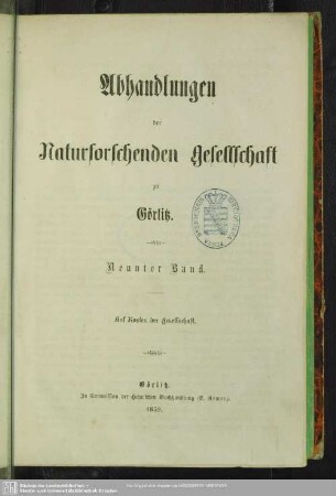 9.1859: Abhandlungen der Naturforschenden Gesellschaft zu Görlitz