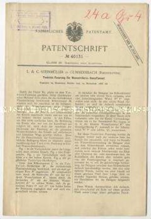 Patentschrift einer Tenbrink-Feuerung für Wasserröhren-Dampfkessel, Patent-Nr. 40131
