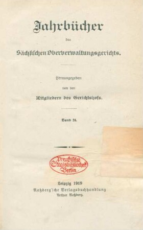 24.1919: Jahrbücher des Königlich-Sächsischen Oberverwaltungsgerichts