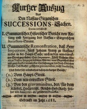 Kurtzer Auszug Aus Den Nassau-Siegenschen Successions-Sachen