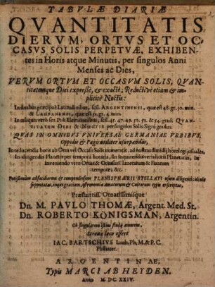 Tabulae diariae quantitatis dierum ...