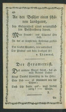 An den Besitzer eines schönen Landgutes, bey Gelegenheit ...