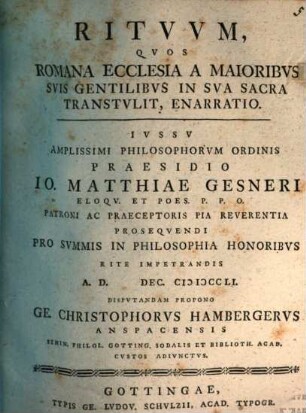 Rituum, quos Romana ecclesia a maioribus suis gentilibus in sua sacra transtulit, enarratio