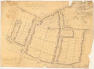 Bebauungsplan für die Kleinsiedlung des Osnabrücker Bauvereins an der Hügelstraße, Osnabrück: Lageplan 1:500, Querprofil der Straße 1:100, 2 perspektivische Ansichten